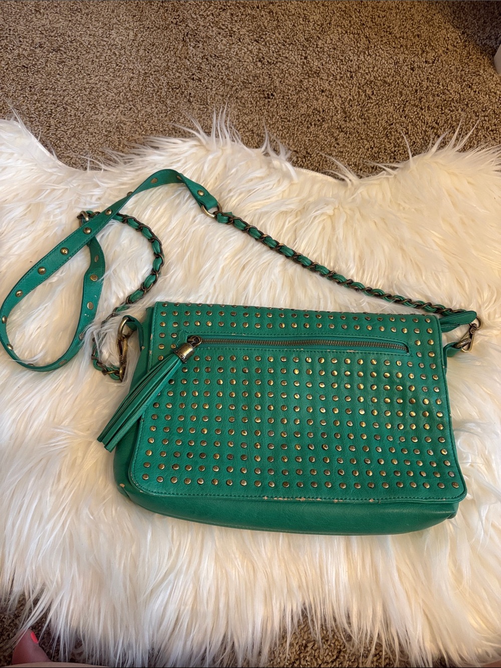 Urban Expressions Emerald Green Studded Crossbody Bag